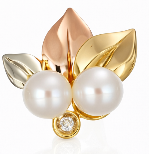 Orecchini - 18 carati Oro bianco, Oro giallo, Oro rosa - 0.04ct. tw. Diamante (Naturale) - Perla