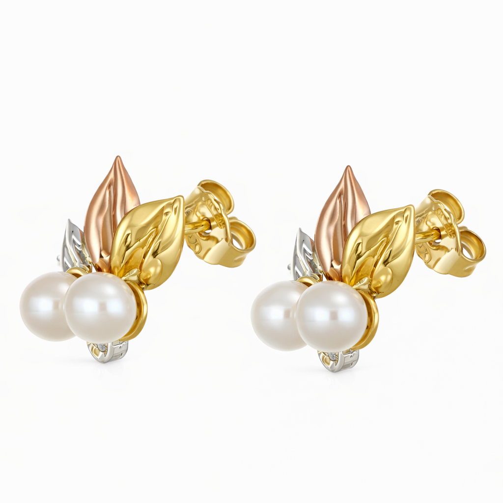 Orecchini - 18 carati Oro bianco, Oro giallo, Oro rosa - 0.04ct. tw. Diamante (Naturale) - Perla