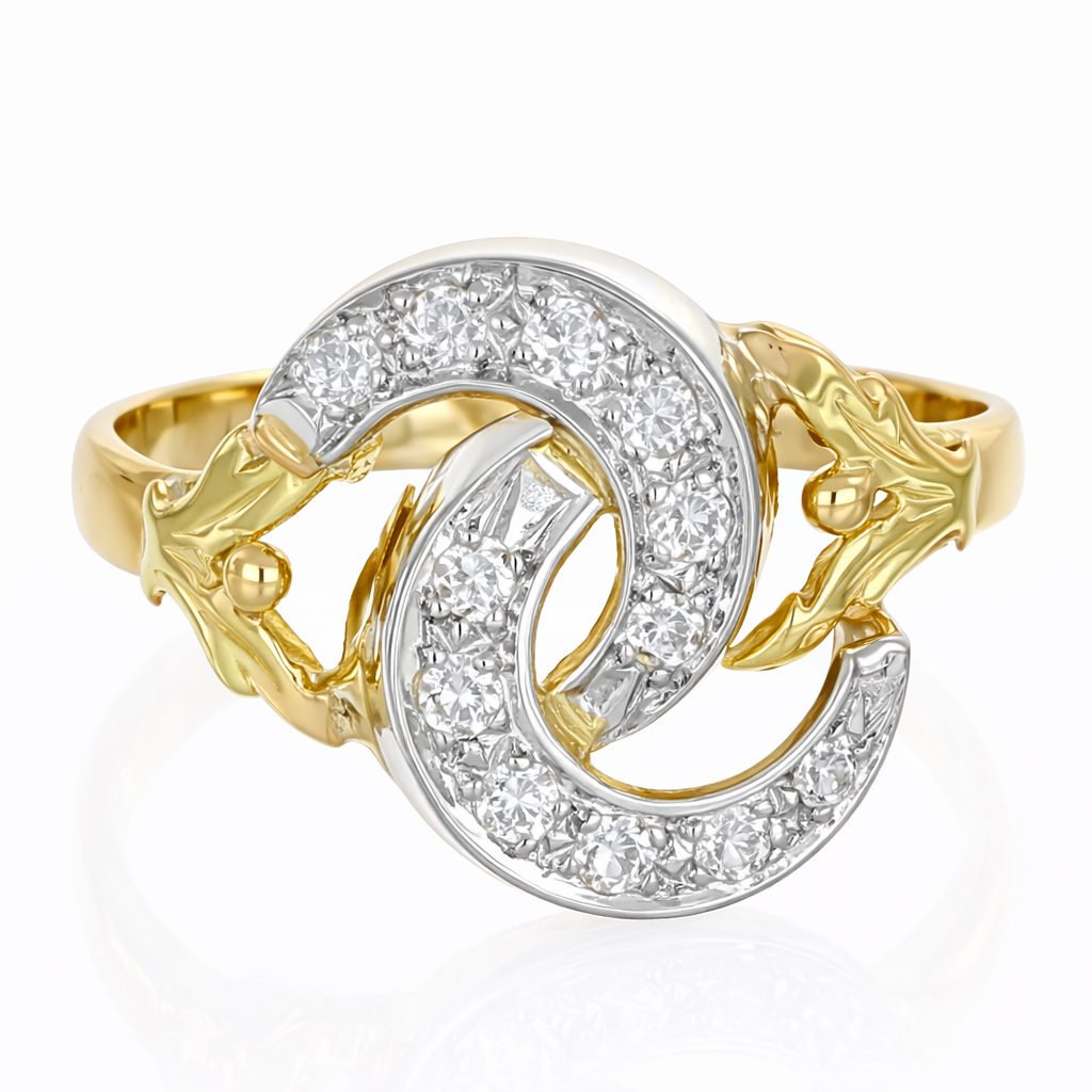 Anello da donna in oro giallo e oro bianco 18 carati