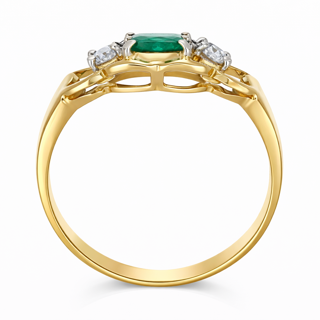 Anello - 18 carati Oro giallo - 1.20ct. tw. Smeraldo - Diamante