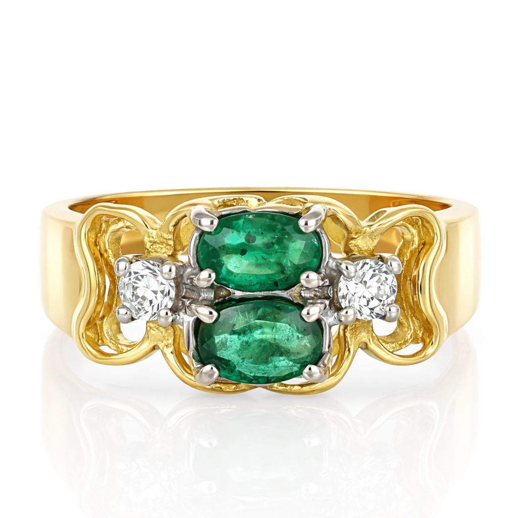 Anello - 18 carati Oro giallo - 1.20ct. tw. Smeraldo - Diamante