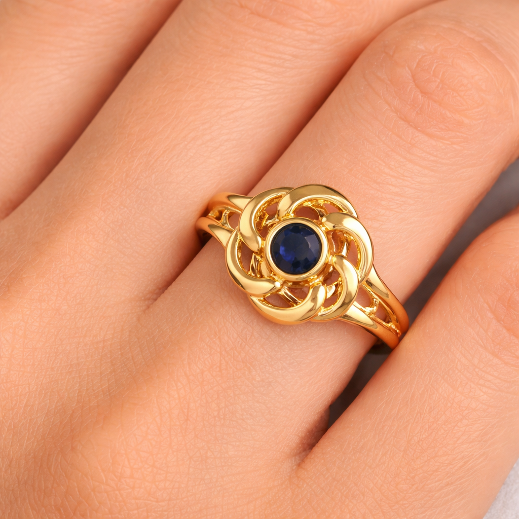 Anello da donna in oro giallo 18 carati con zaffiro