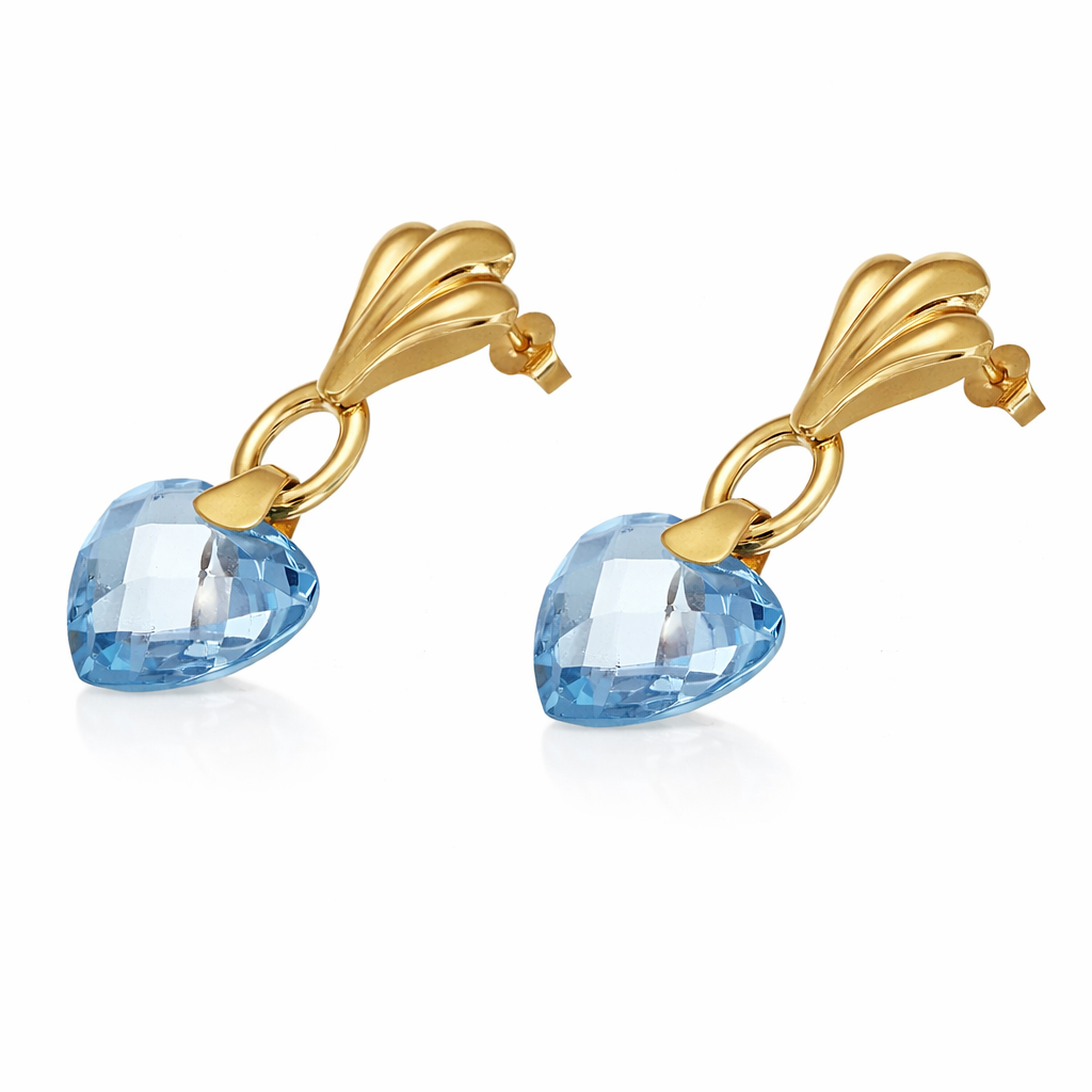 Coppia di orecchini pendenti da donna in oro giallo 18 carati con topazi