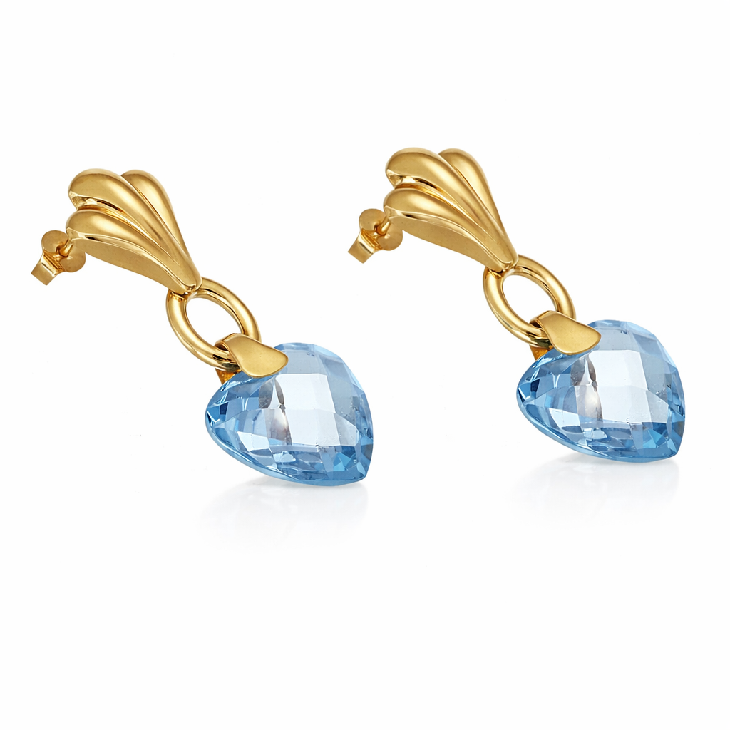 Coppia di orecchini pendenti da donna in oro giallo 18 carati con topazi