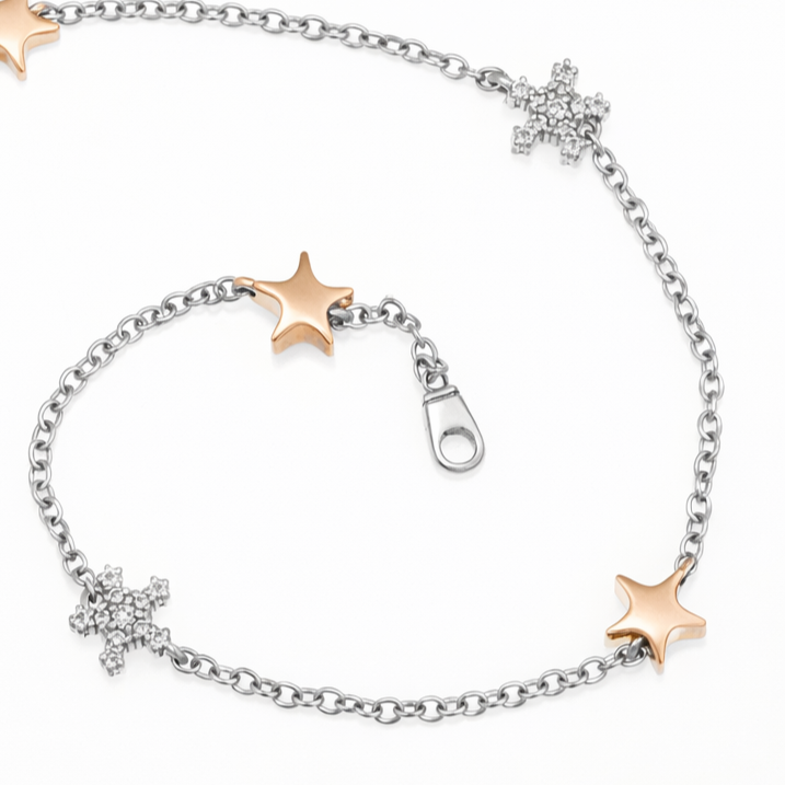 Bracciale - 18 carati Oro bianco, Oro giallo - 0.10ct. tw. Diamante (Naturale) - Made in Italy - Handmade