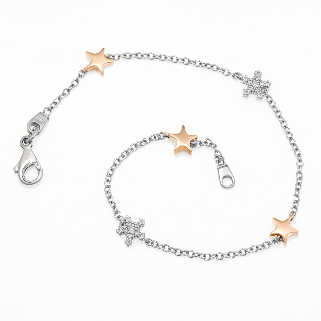 Bracciale - 18 carati Oro bianco, Oro giallo - 0.10ct. tw. Diamante (Naturale) - Made in Italy - Handmade
