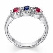 Anello - 18 carati Zaffiri - Rubini - Diamanti, Oro bianco - 0.60ct. tw.