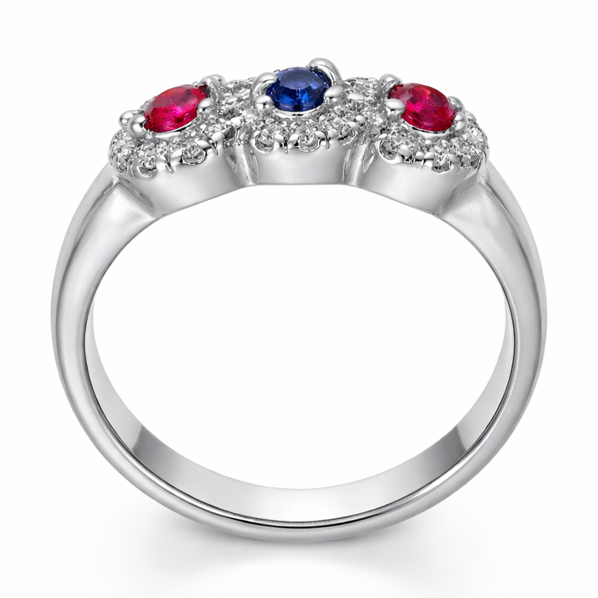 Anello - 18 carati Zaffiri - Rubini - Diamanti, Oro bianco - 0.60ct. tw.