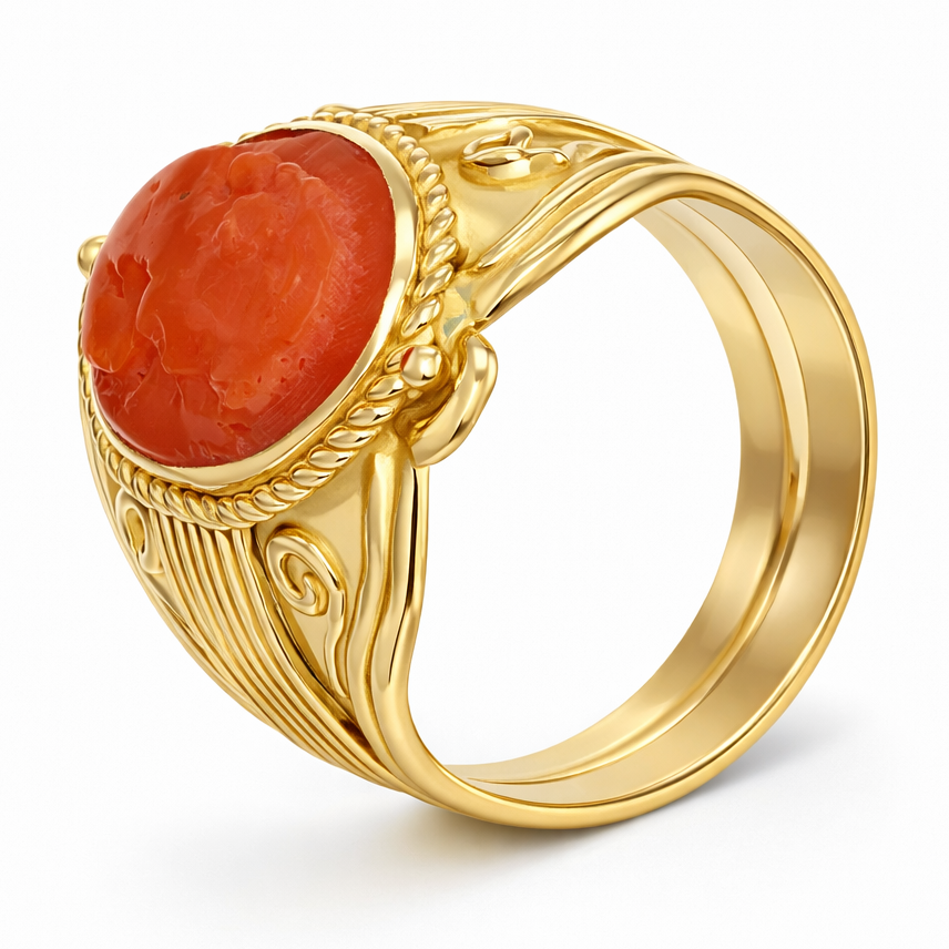 Anello - 18 carati Oro giallo Corallo