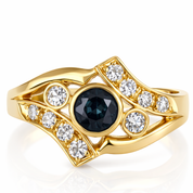 Anello - 18 carati Oro giallo - 0.64ct. tw. Zaffiro - Diamante