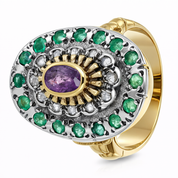 Anello - 18 carati Oro giallo, Argento, Ametista - Smeraldi- Diamanti - 1.07ct. tw.