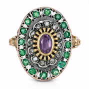 Anello - 18 carati Oro giallo, Argento, Ametista - Smeraldi- Diamanti - 1.07ct. tw.