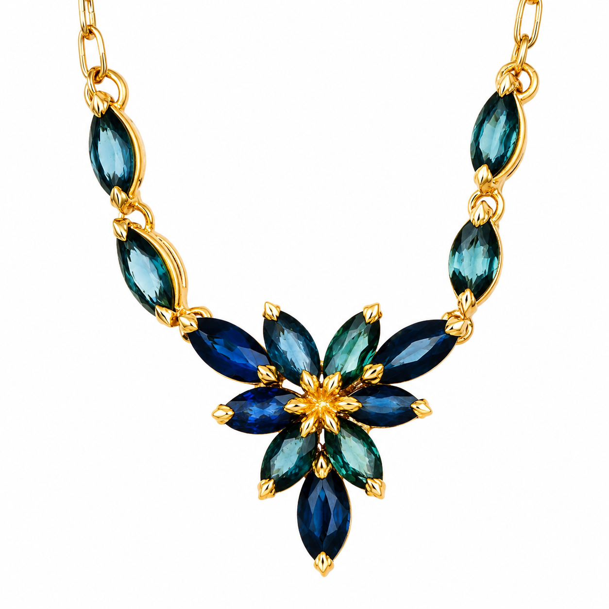 Collana con ciondolo - 18 carati Oro giallo - 3.90ct. tw. Zaffiro - Made in Italy - Handmade