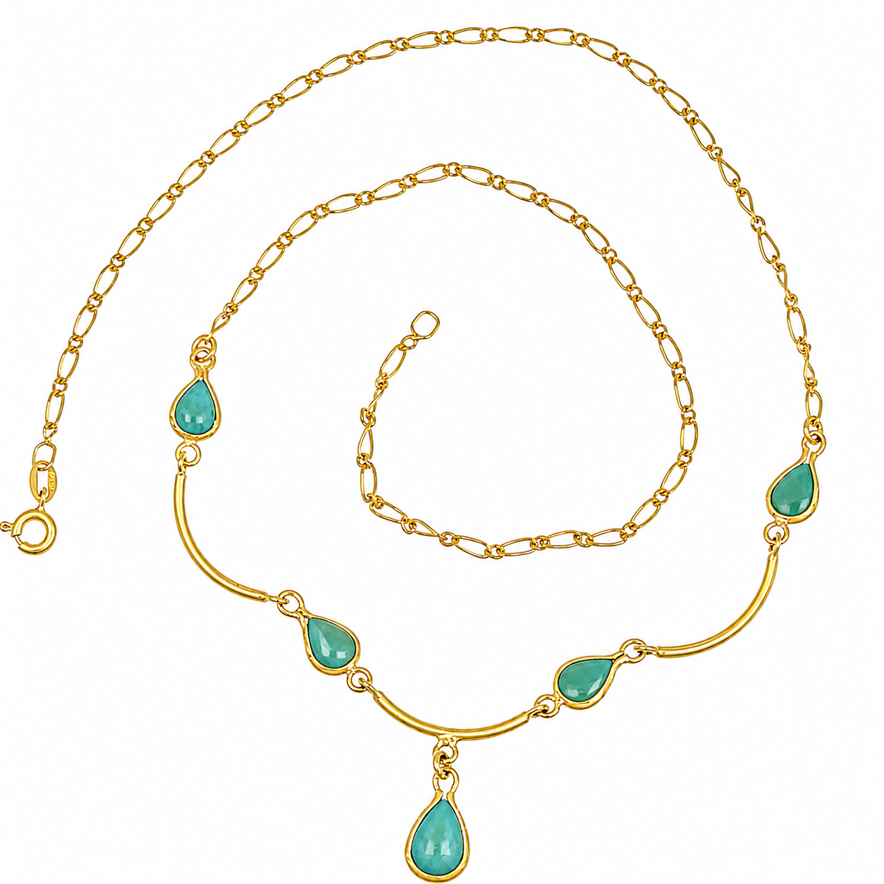 Collana con ciondolo - 18 carati Oro giallo - 2.00ct. tw. Turchese - Made in Italy - Handmade