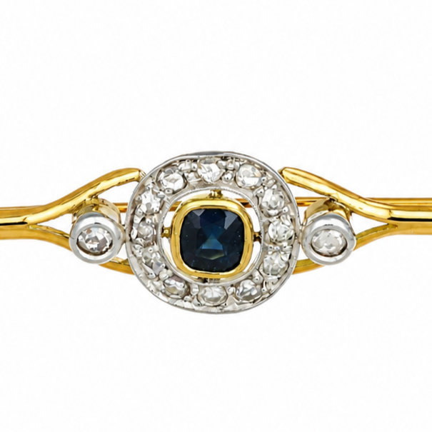 Spilla - 18 carati Oro giallo, Argento - 1.07ct. tw. Zaffiro - Diamante - Made in Italy - Handmade