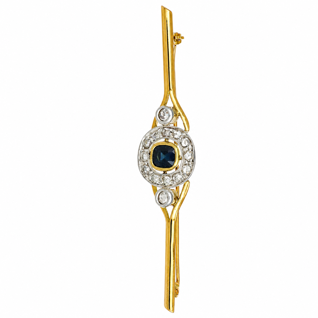 Spilla - 18 carati Oro giallo, Argento - 1.07ct. tw. Zaffiro - Diamante - Made in Italy - Handmade