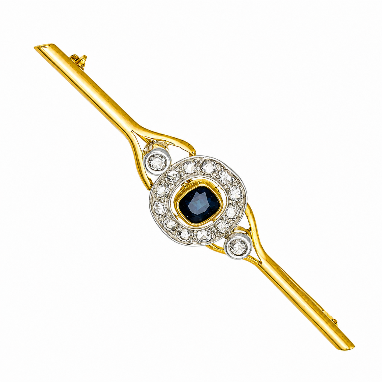 Spilla - 18 carati Oro giallo, Argento - 1.07ct. tw. Zaffiro - Diamante - Made in Italy - Handmade