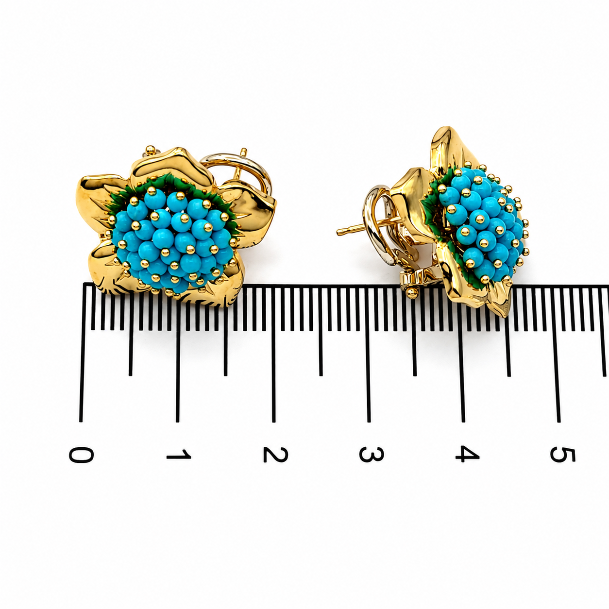 Orecchini - 18 carati Oro giallo - 2.00ct. tw. Turchese - Made in Italy - Handmade