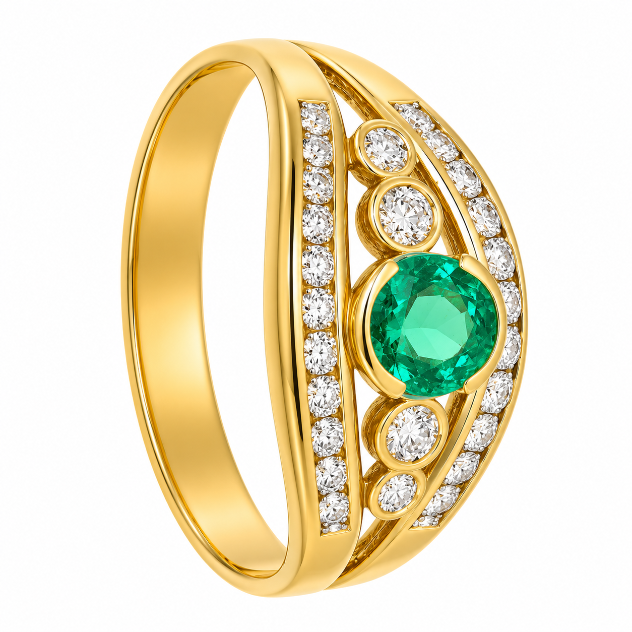 Anello - 18 carati Oro giallo - 0.72ct. tw. Smeraldo - Diamante - Made in Italy - Handmade