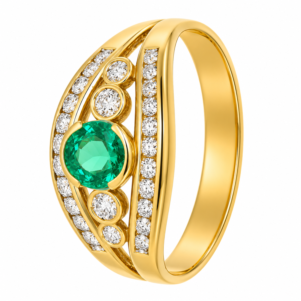 Anello - 18 carati Oro giallo - 0.72ct. tw. Smeraldo - Diamante - Made in Italy - Handmade