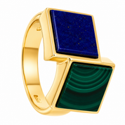 Anello - 18 carati Oro giallo, Malachite - 2.00ct. tw. Lapislazzuli - Made in Italy - Handmade