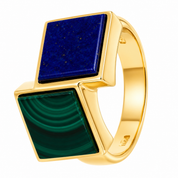 Anello - 18 carati Oro giallo, Malachite - 2.00ct. tw. Lapislazzuli - Made in Italy - Handmade