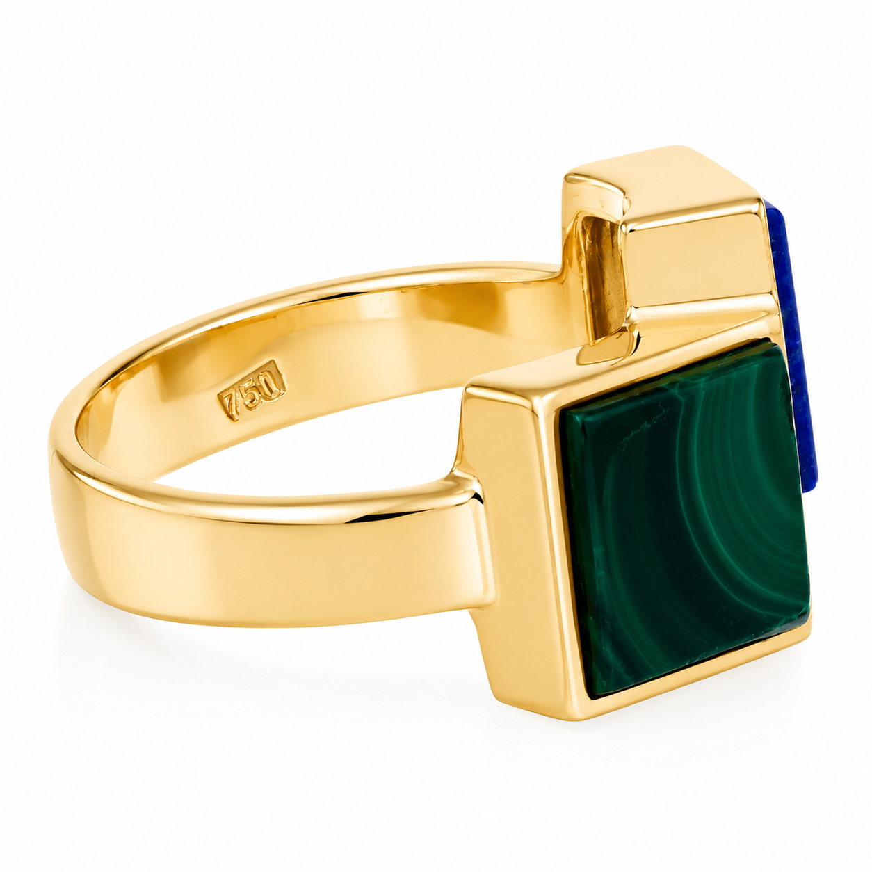 Anello - 18 carati Oro giallo, Malachite - 2.00ct. tw. Lapislazzuli - Made in Italy - Handmade
