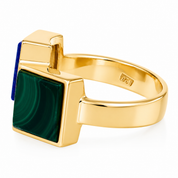 Anello - 18 carati Oro giallo, Malachite - 2.00ct. tw. Lapislazzuli - Made in Italy - Handmade