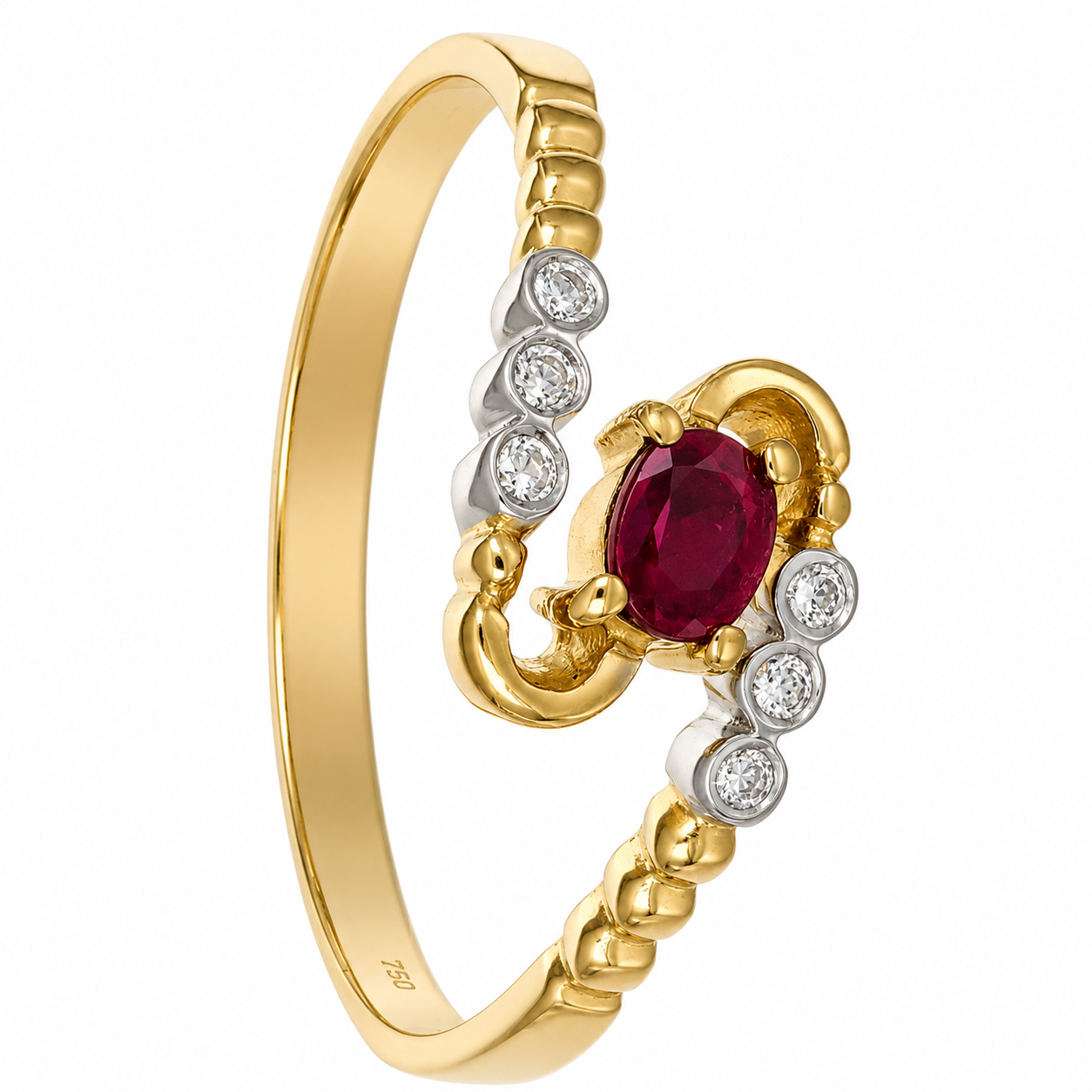 Anello - 18 carati Oro giallo, Oro bianco - 0.31ct. tw. Rubino - Diamante - Made in Italy - Handmade