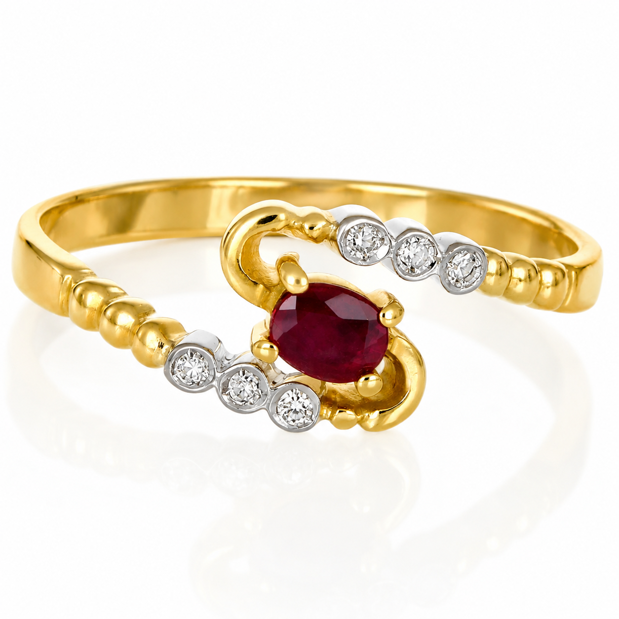 Anello - 18 carati Oro giallo, Oro bianco - 0.31ct. tw. Rubino - Diamante - Made in Italy - Handmade