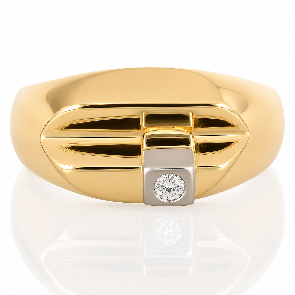 Anello - 18 carati Oro giallo, Oro bianco - 0.03ct. tw. Diamante (Naturale) - Made in Italy - Handmade