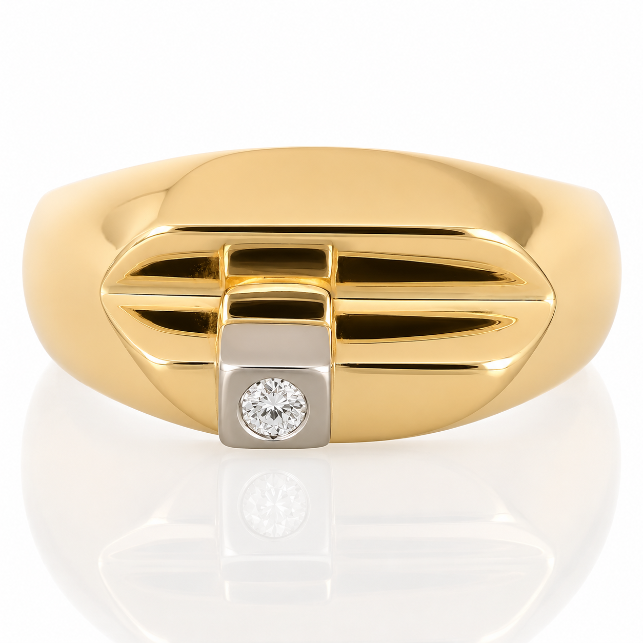 Anello - 18 carati Oro giallo, Oro bianco - 0.03ct. tw. Diamante (Naturale) - Made in Italy - Handmade