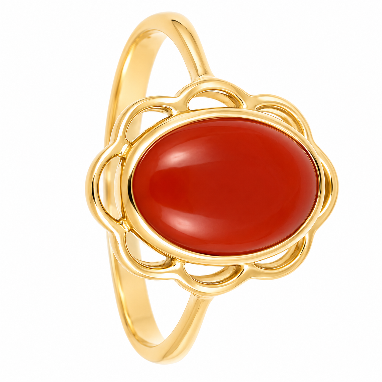 Anello - 18 carati Oro giallo Corallo - Made in Italy - Handmade