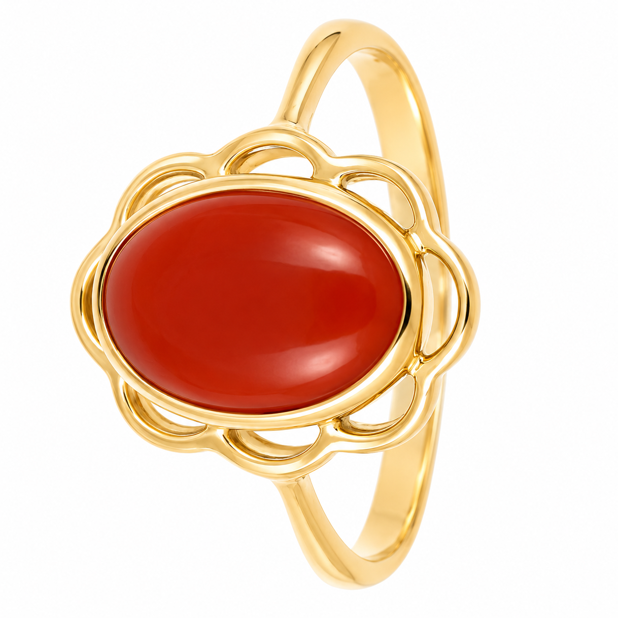 Anello - 18 carati Oro giallo Corallo - Made in Italy - Handmade