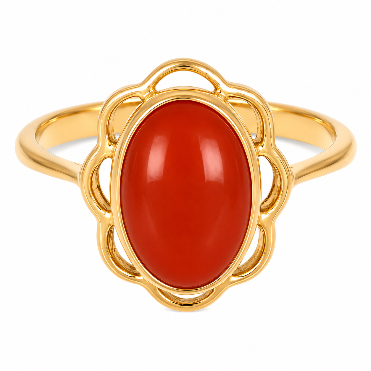 Anello - 18 carati Oro giallo Corallo - Made in Italy - Handmade