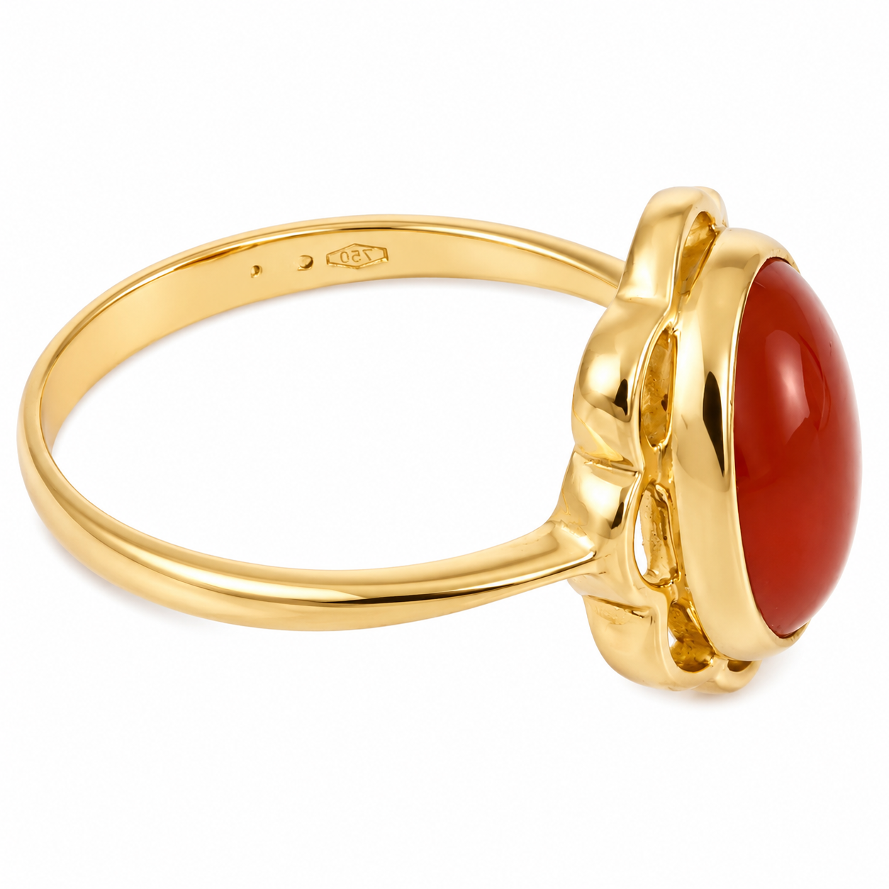 Anello - 18 carati Oro giallo Corallo - Made in Italy - Handmade