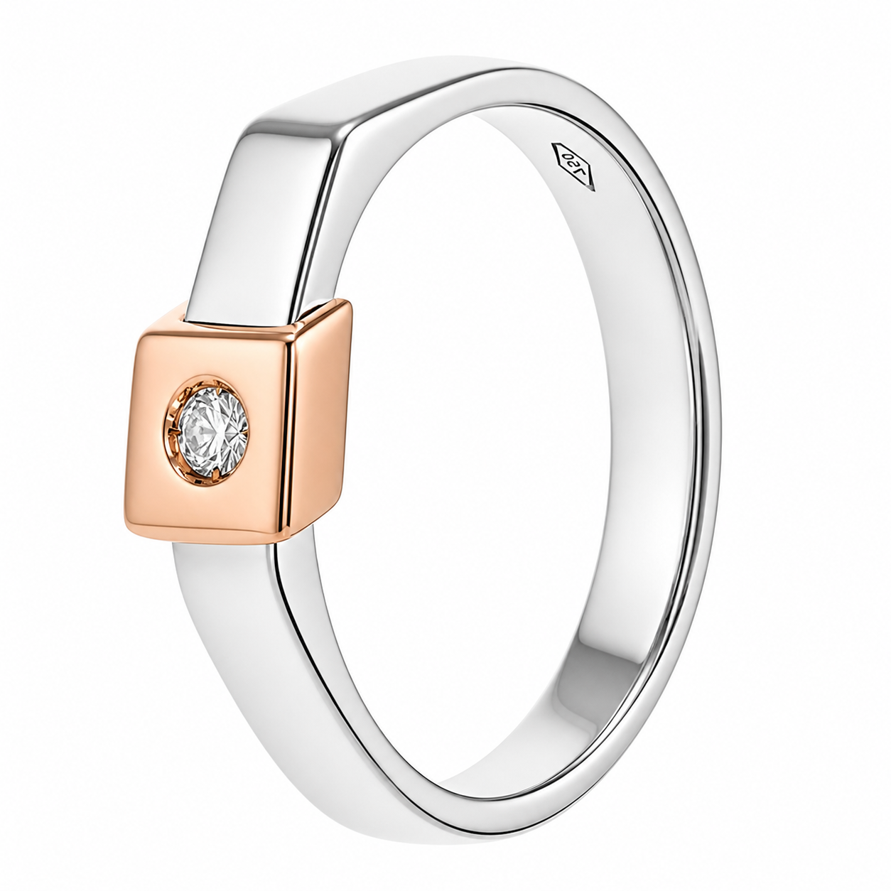 Anello - 18 carati Oro bianco, Oro rosa - 0.04ct. tw. Diamante (Naturale) - Made in Italy - Handmade