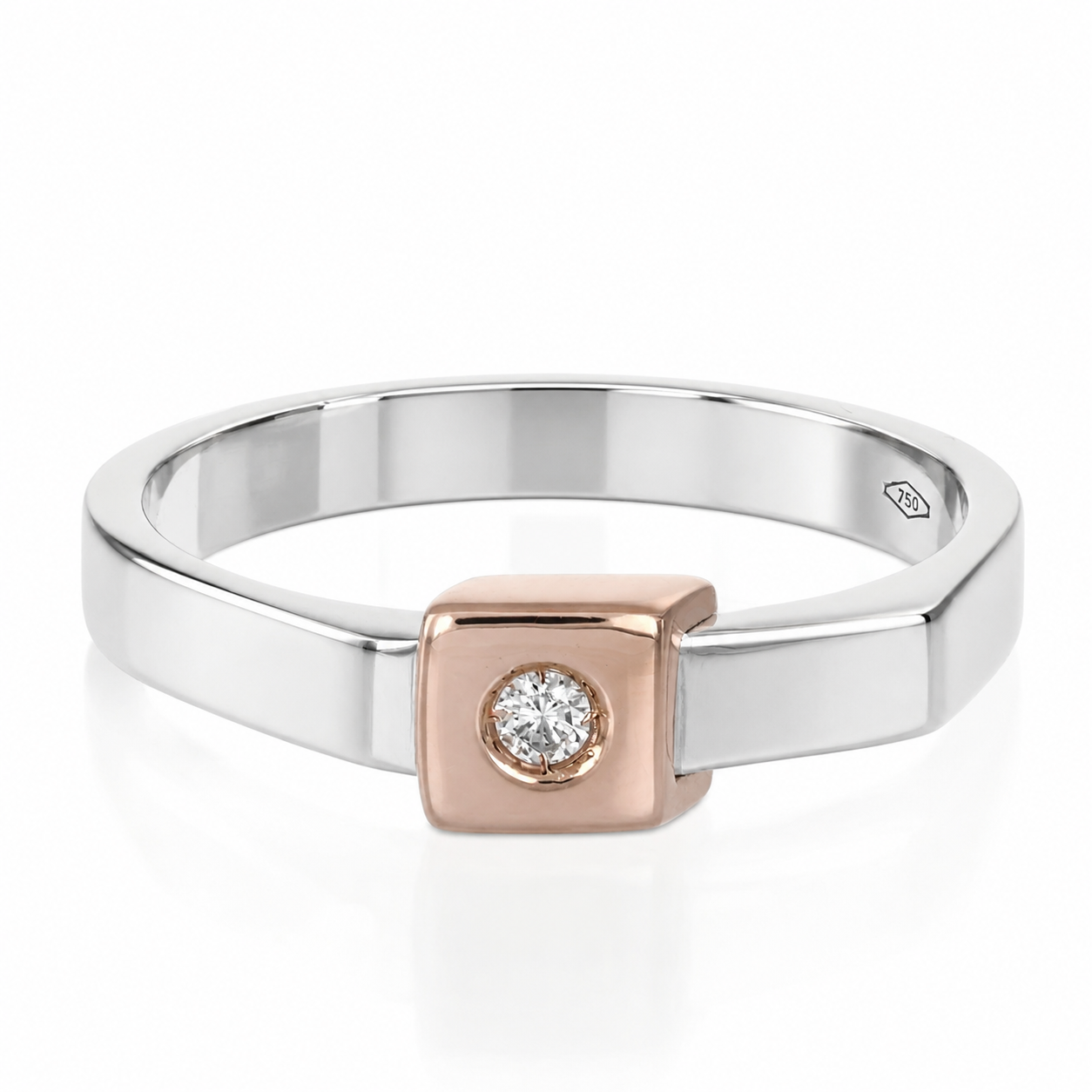 Anello - 18 carati Oro bianco, Oro rosa - 0.04ct. tw. Diamante (Naturale) - Made in Italy - Handmade