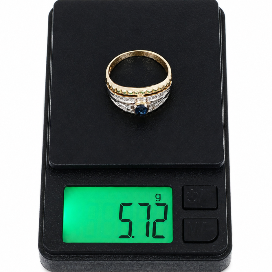 Anello - 18 carati Oro giallo, Oro bianco - 0.20ct. tw. Zaffiro - Diamante - Made in Italy - Handmade