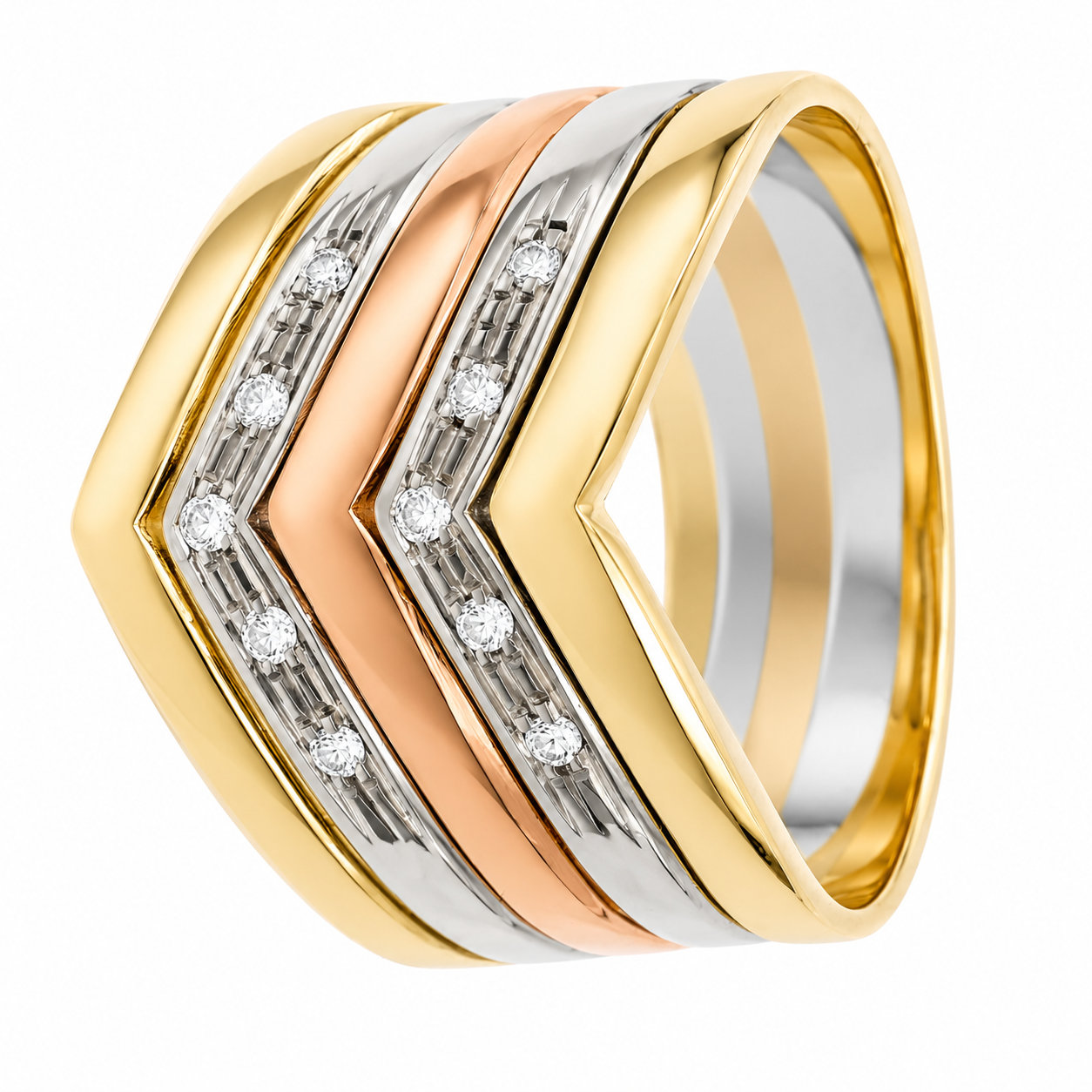 Anello - 18 carati Oro bianco, Oro giallo, Oro rosa - 0.15ct. tw. Diamante (Naturale) - Made in Italy - Handmade