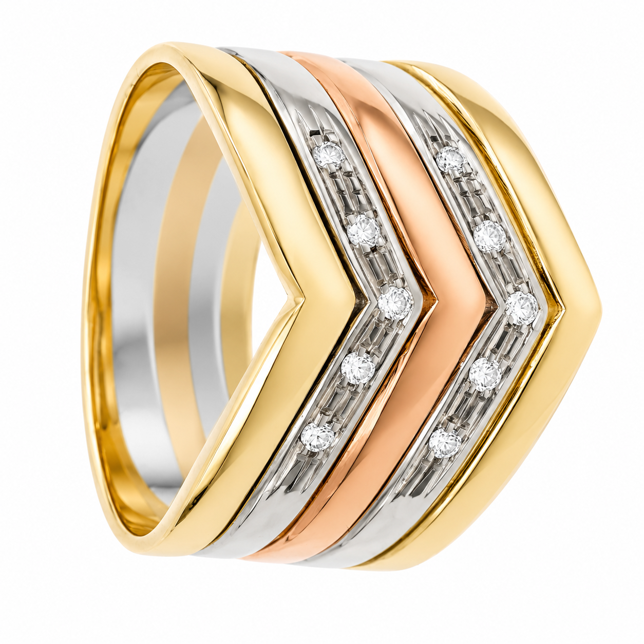 Anello - 18 carati Oro bianco, Oro giallo, Oro rosa - 0.15ct. tw. Diamante (Naturale) - Made in Italy - Handmade