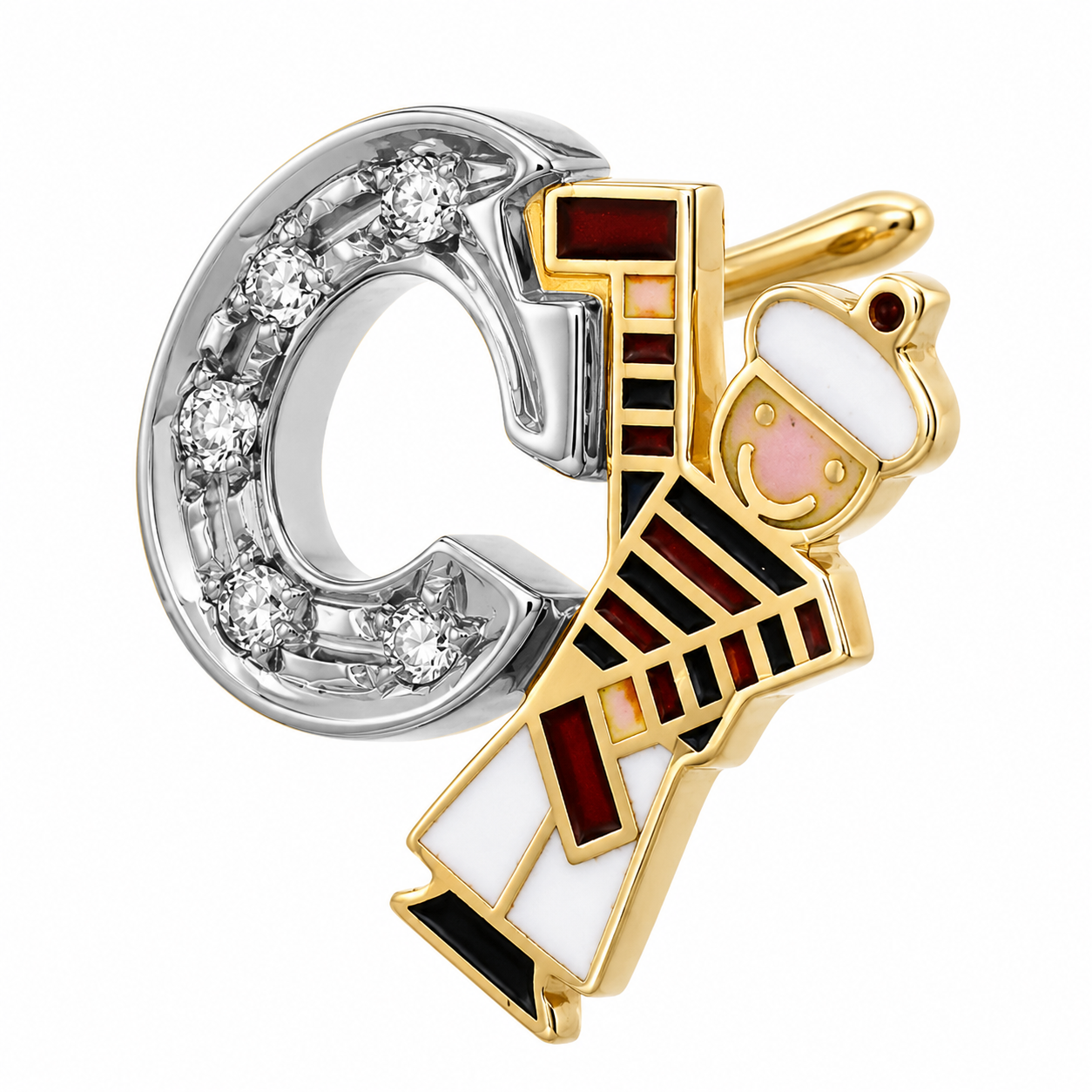 Spilla - 18 carati Oro bianco, Oro giallo - 0.05ct. tw. Diamante (Naturale) - Made in Italy - Handmade