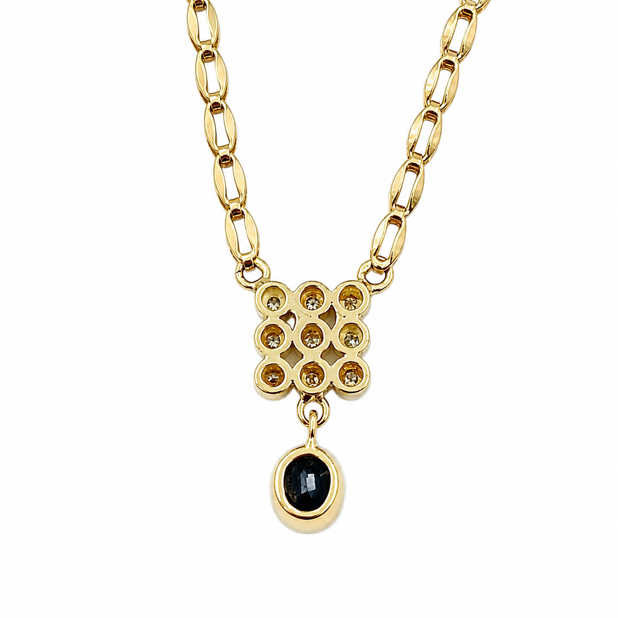 Collana con ciondolo - 18 carati Oro bianco, Oro giallo - 1.33ct. tw. Zaffiro - Diamante - Made in Italy - Handmade