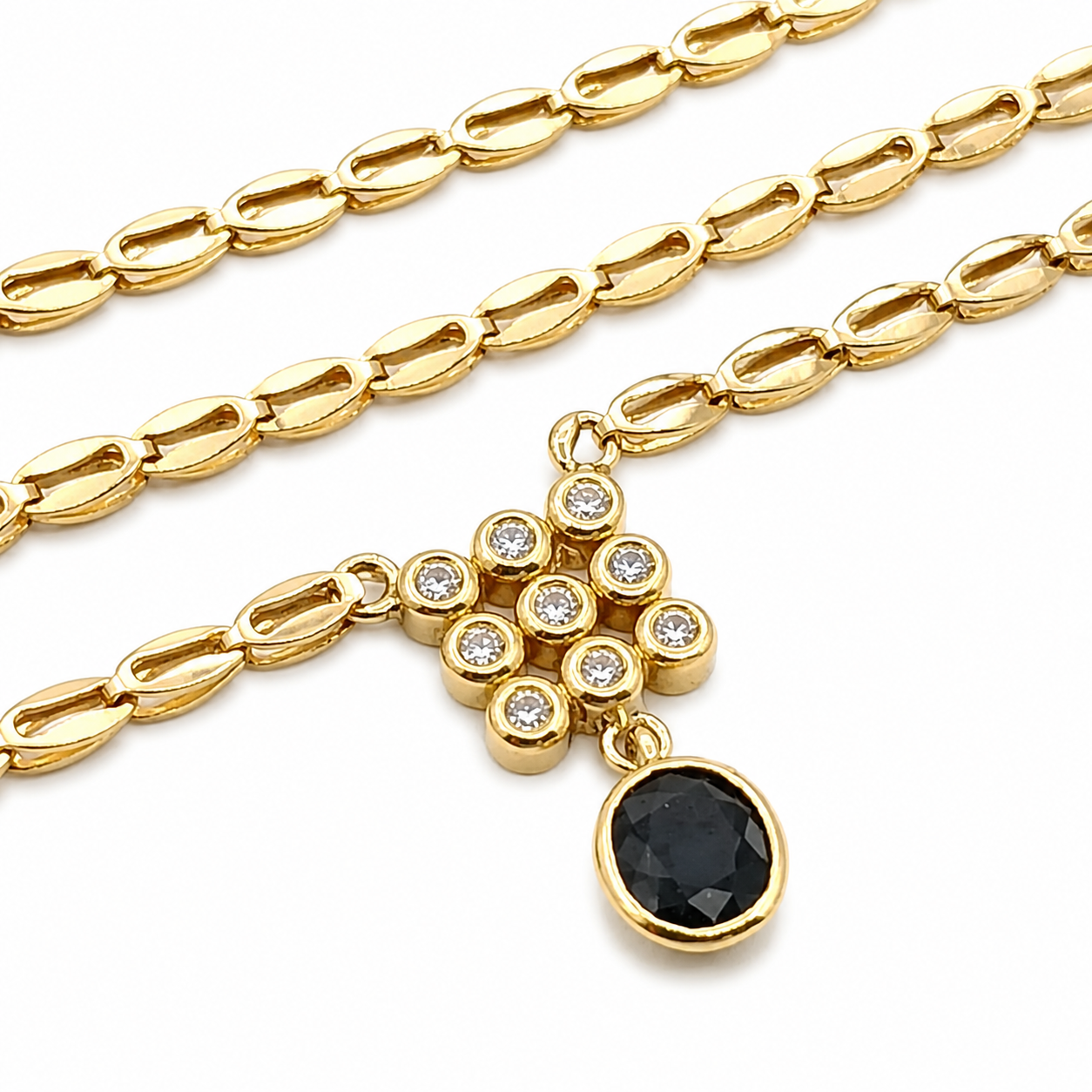 Collana con ciondolo - 18 carati Oro bianco, Oro giallo - 1.33ct. tw. Zaffiro - Diamante - Made in Italy - Handmade
