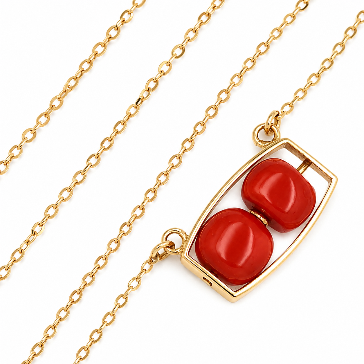 Collana con ciondolo - 18 carati Oro giallo Corallo - Handmade - Made in Italy