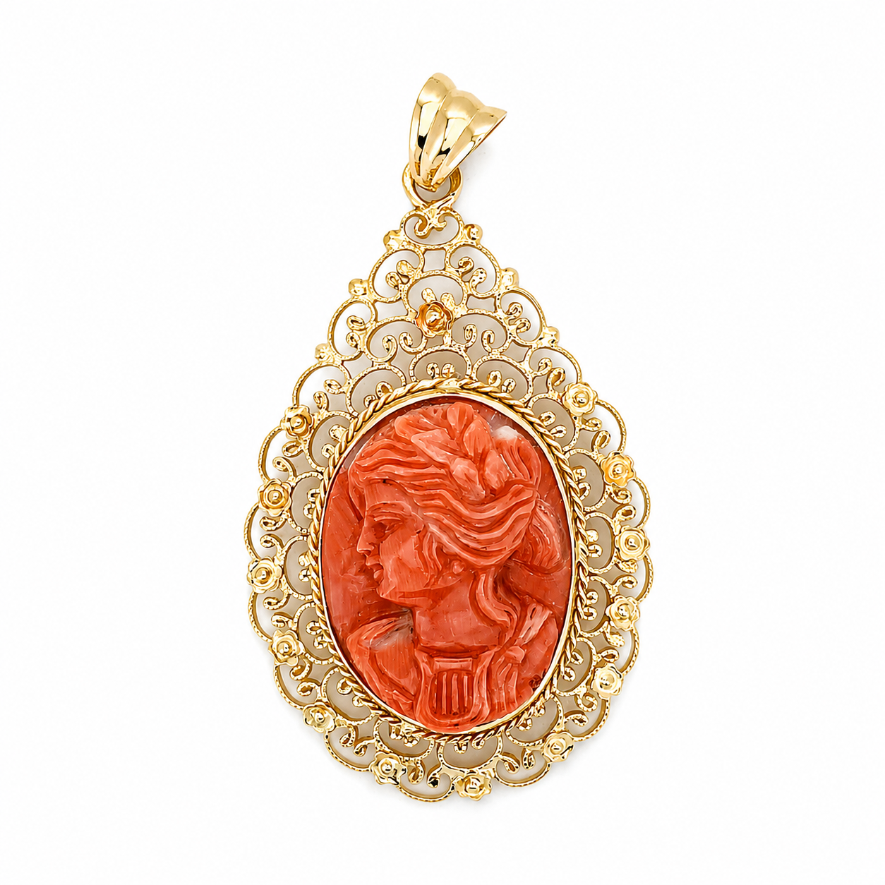 Ciondolo - 18 carati Oro giallo - 4.66ct. tw. Corallo - Made in Italy - Handmade