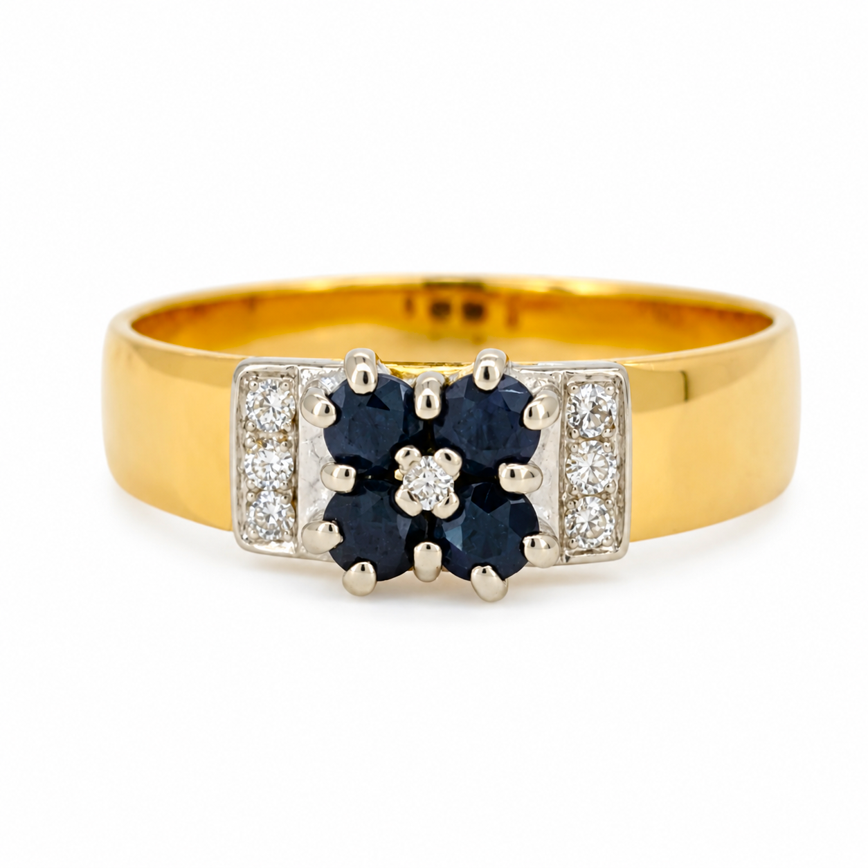 Anello - 18 carati Oro giallo, Oro bianco - 0.22ct. tw. Zaffiro - Diamante - Made in Italy - Handmade