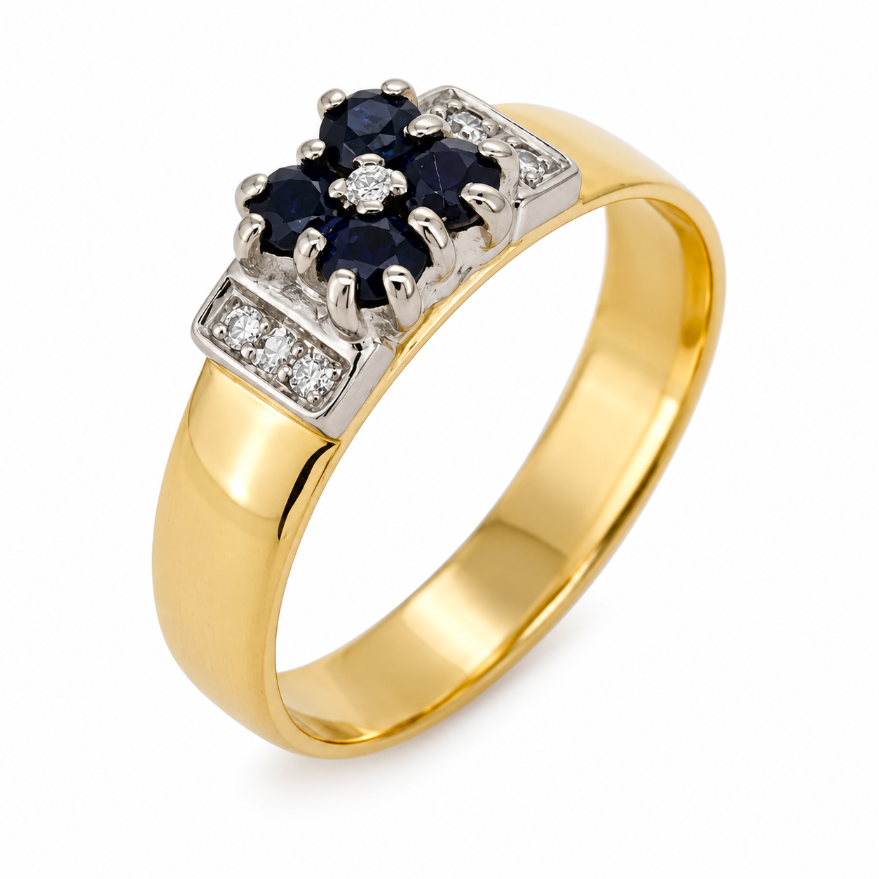 Anello - 18 carati Oro giallo, Oro bianco - 0.22ct. tw. Zaffiro - Diamante - Made in Italy - Handmade