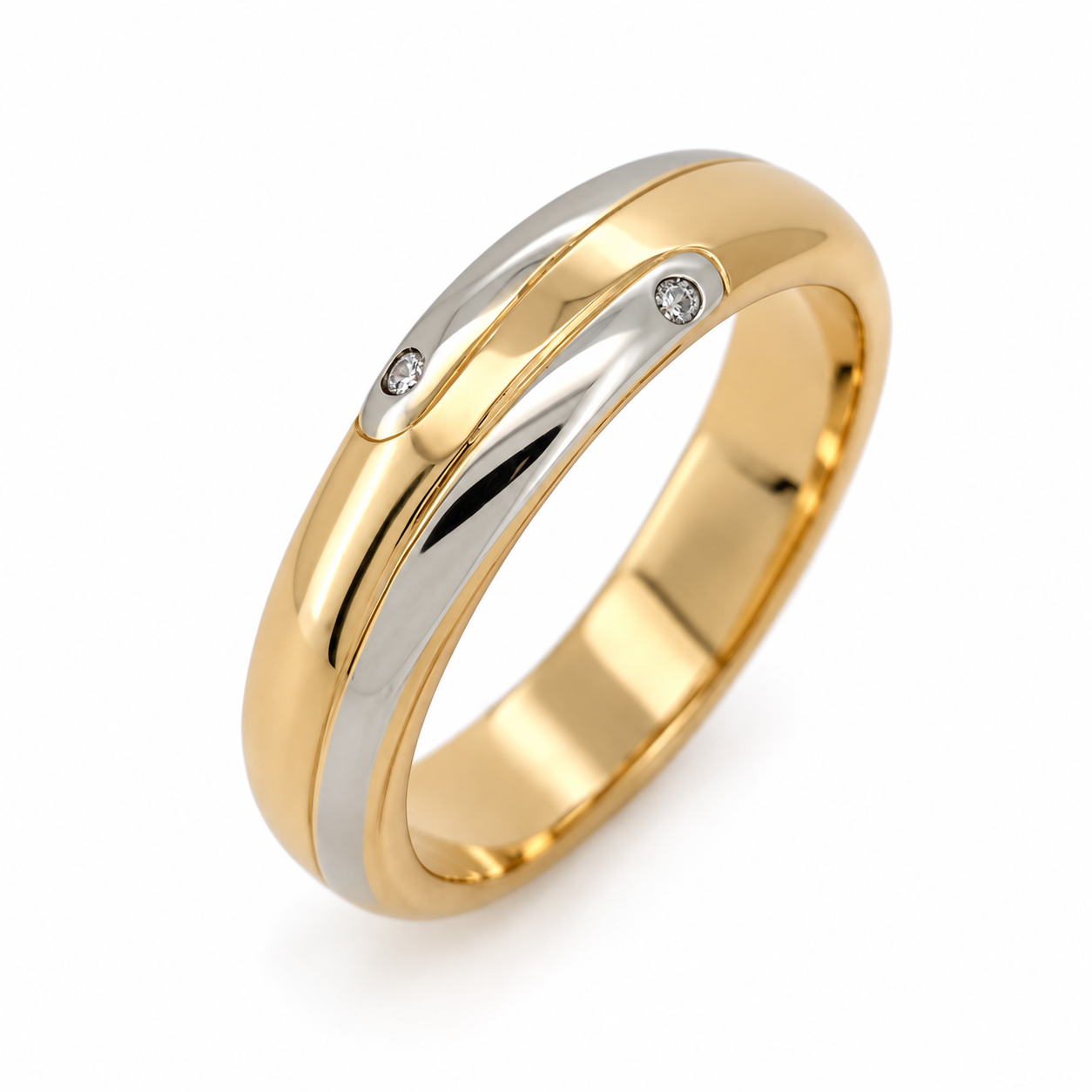 Anello - 18 carati Oro bianco, Oro giallo - 0.02ct. tw. Diamante (Naturale) - Made in Italy - Handmade