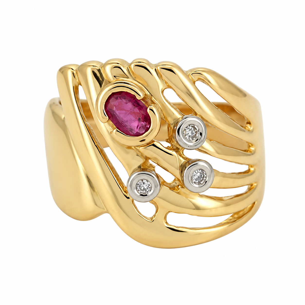 Anello - 18 carati Oro giallo, Oro bianco - 0.38ct. tw. Rubino - Diamante - Made in Italy - Handmade